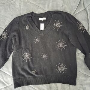 Black Sweater with Star Embellishments